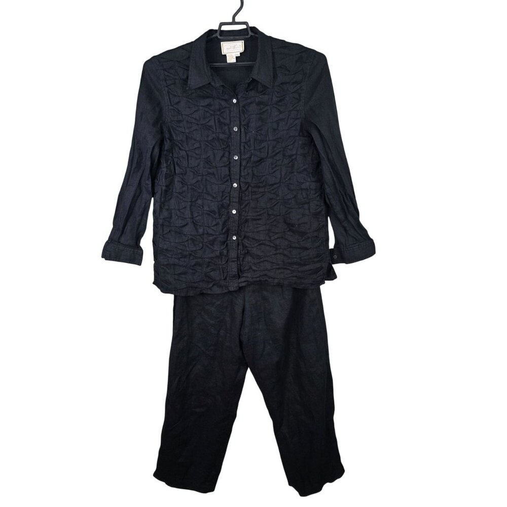 Womens Diane Gilman Collection Linen 2-Piece Button-Up Top & Pants Set Size L-XL
